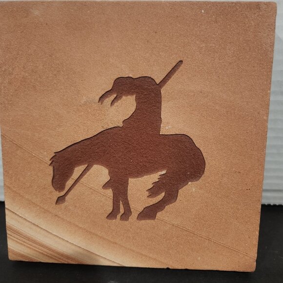 Vintage Decorative Sandstone Tile Native American Indian Warrior on Horseback - Picture 1 of 3